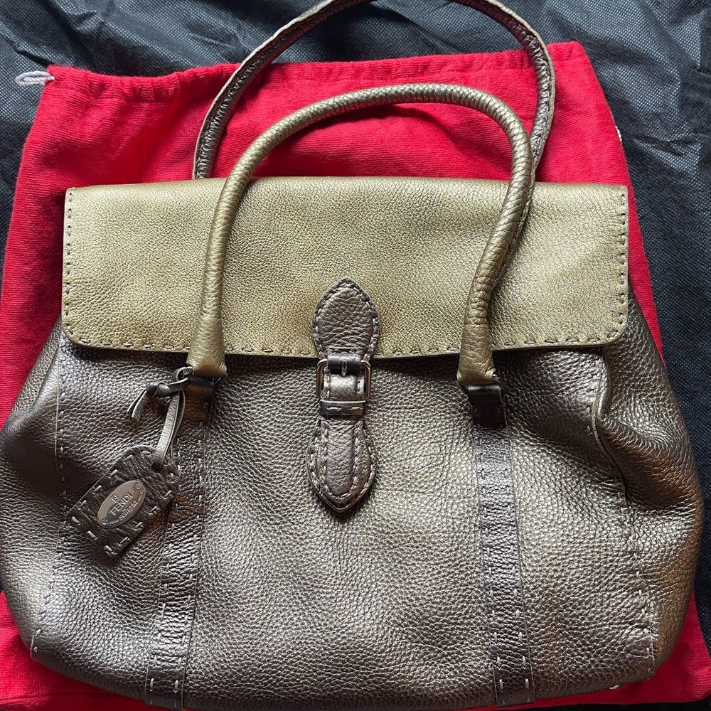 FENDI Large Calfskin Flap Tote Handbag